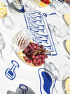 Nappe en 100% coton blanche et bleue motif La Sardine en version rectangulaire faite en France style méditerranéen