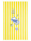Nappe en 100% coton rayée jaune et bleue motif Le Poisson en version rectangulaire faite en France style méditerranéen