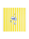 Nappe en 100% coton rayée jaune et bleue motif Le Poisson faite en France style méditerranéen. Coudre Paris