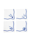 Coudre Paris créée des Serviettes de table haut de gamme en coton blanches motifs marins (homard, crabe, crevette, coquillage). Lot de 4, faites en France, design méditerranéen.