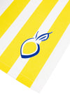 Serviettes en coton rayées jaunes motif citron faites en France par lot de 2 design méditerranéen pour table d'été.
