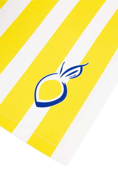 Serviettes en coton rayées jaunes motif citron faites en France par lot de 2 design méditerranéen pour table d'été.