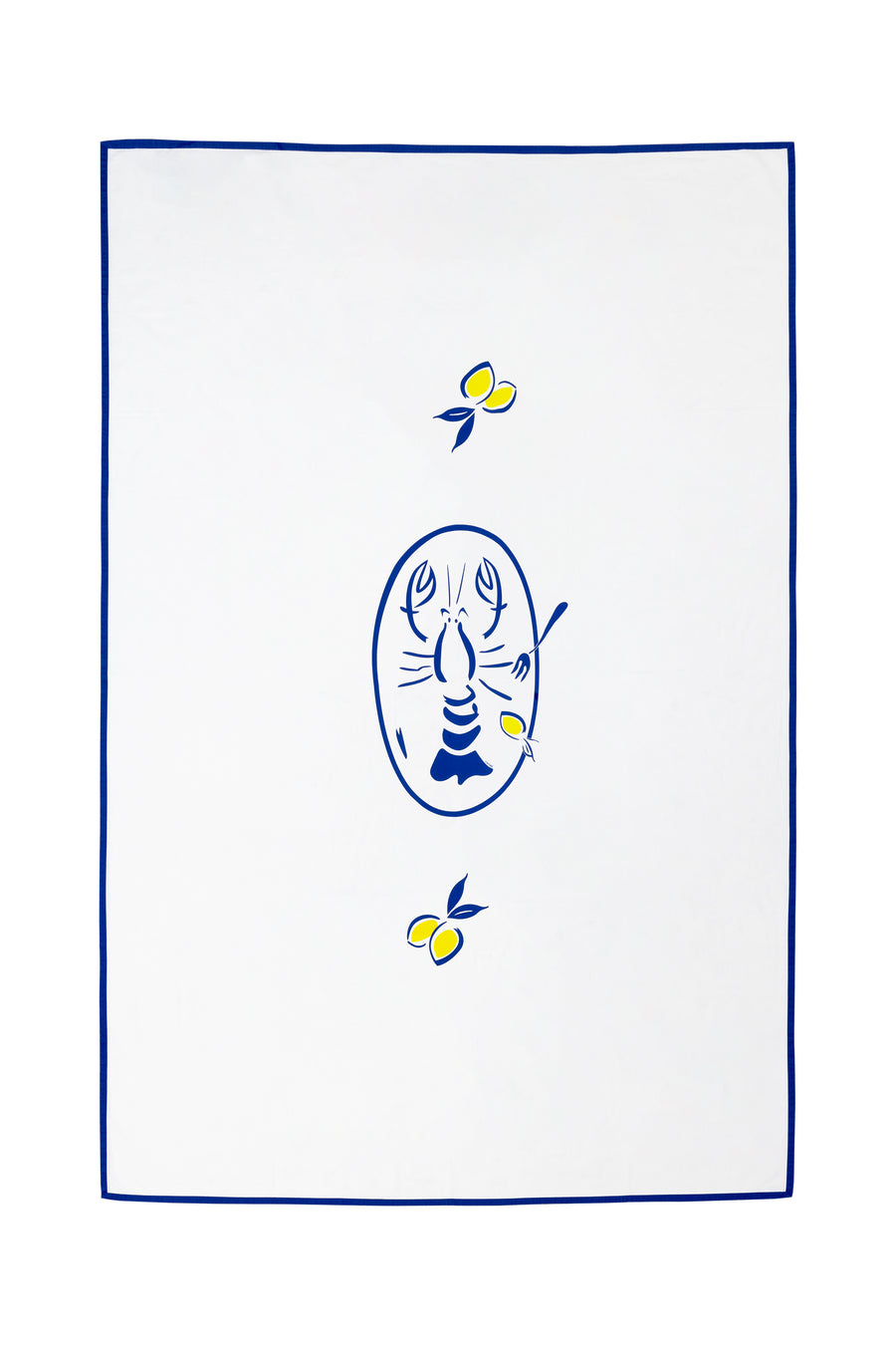 Nappe en 100% coton blanche et bleue motif Le Homard en version rectangulaire faite en France style méditerranéen